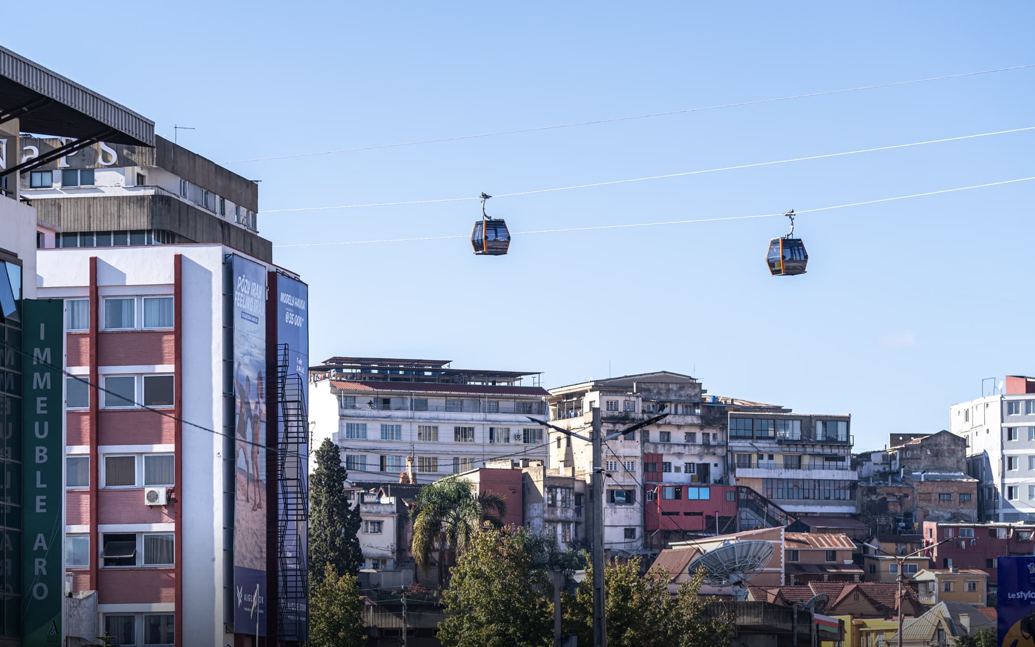 Gondola with buildings in the background